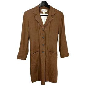 Vintage 90s Brown Linen Blend Four Button Longline Blazer Small